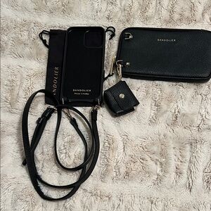 Bandolier Black Phone Case with Crossbody Strap and Pouch